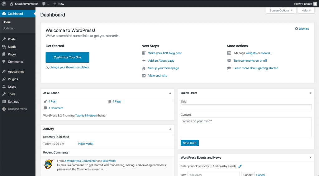 New WordPress Dashboard