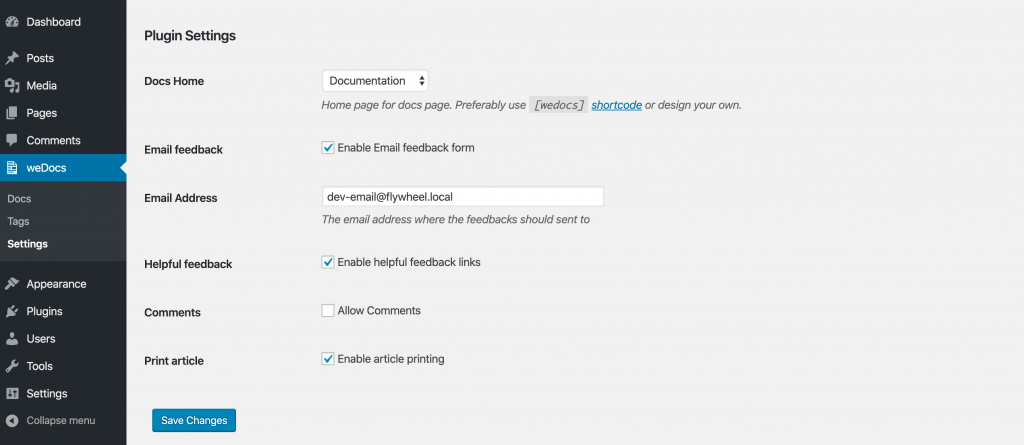 weDocs settings