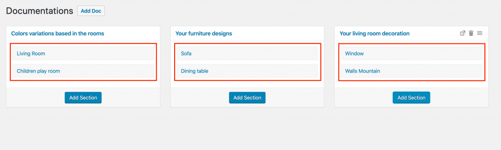 Documentation sections